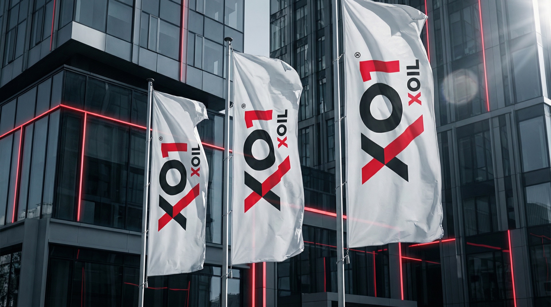 Flagi XO1 przed siedzibą firmy